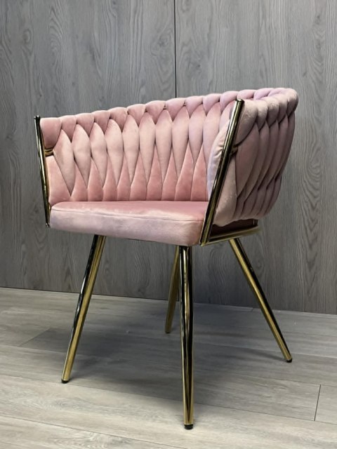 Krzesło plecione Lugano fotel TRECCIA PINK VELVET GOLD