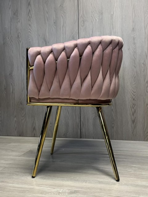 Krzesło plecione Lugano fotel TRECCIA PINK VELVET GOLD