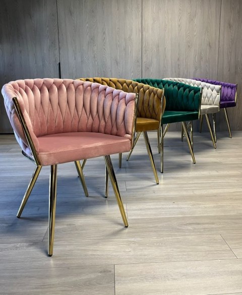 Krzesło plecione Lugano fotel TRECCIA PINK VELVET GOLD