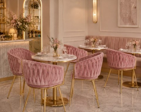 Krzesło plecione Lugano fotel TRECCIA PINK VELVET GOLD