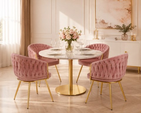 Krzesło plecione Lugano fotel TRECCIA PINK VELVET GOLD