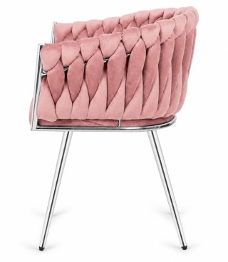 Krzesło plecione Lugano fotel TRECCIA PINK VELVET SILVER
