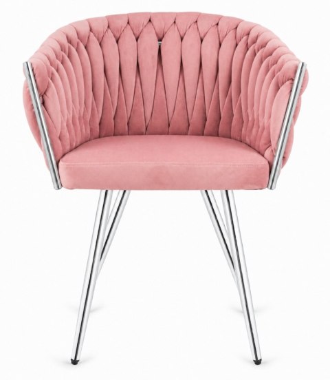 Krzesło plecione Lugano fotel TRECCIA PINK VELVET SILVER