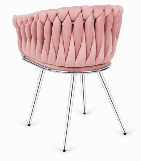 Krzesło plecione Lugano fotel TRECCIA PINK VELVET SILVER