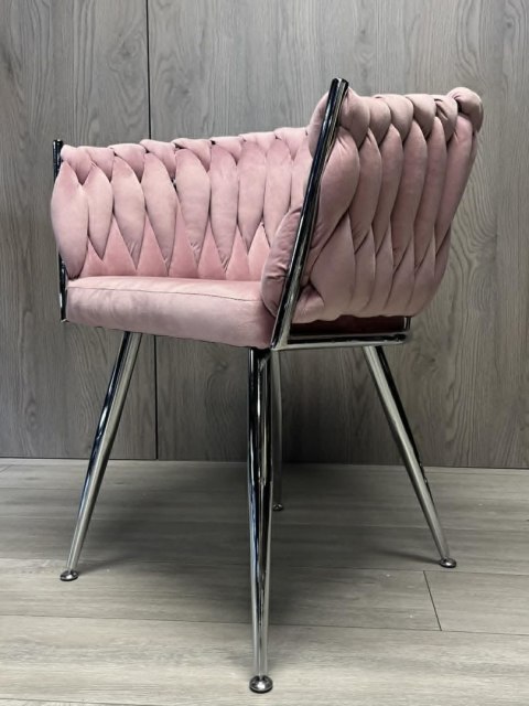 Krzesło plecione Lugano fotel TRECCIA PINK VELVET SILVER