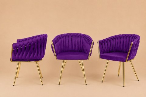 Krzesło plecione Lugano fotel TRECCIA PURPLE VELVET GOLD