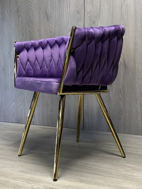 Krzesło plecione Lugano fotel TRECCIA PURPLE VELVET GOLD