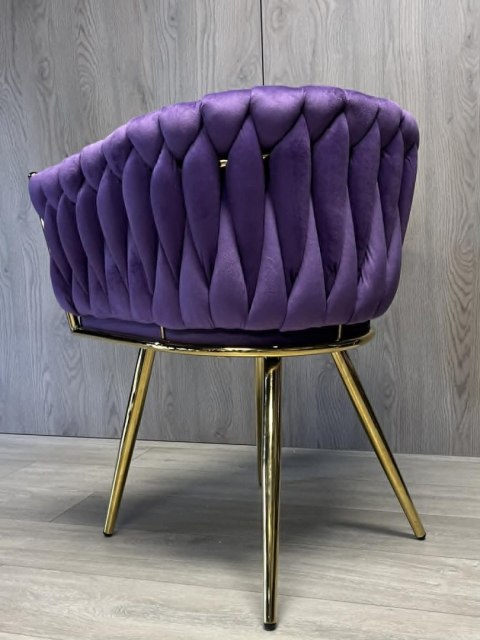 Krzesło plecione Lugano fotel TRECCIA PURPLE VELVET GOLD