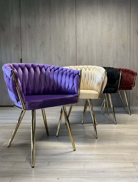 Krzesło plecione Lugano fotel TRECCIA PURPLE VELVET GOLD