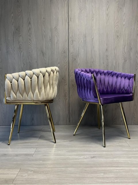 Krzesło plecione Lugano fotel TRECCIA PURPLE VELVET GOLD