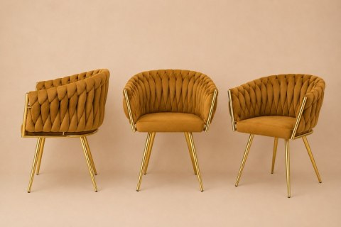 Krzesło plecione Lugano fotel TRECCIA SAND VELVET GOLD
