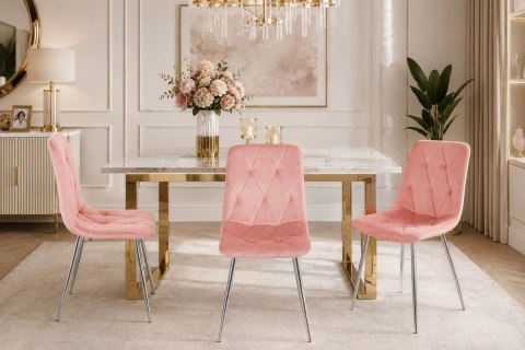 Krzesło tapicerowane BORGO VELVET PINK SILVER