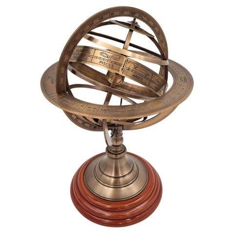 Astrolabium Sferyczne Mosiężne na Drewnianej Podstawie Duże 28 cm - NC1913