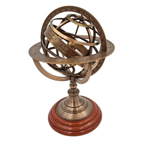 Astrolabium Sferyczne Mosiężne na Drewnianej Podstawie Duże 28 cm - NC1913