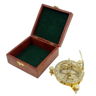 Mosiężny Kompas z Zegarem Słonecznym Prezent Retro - NC1504