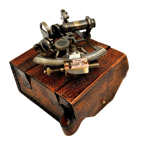 Piękny Sekstant Mosiężny Retro w Skórzanym Etui - AZ188