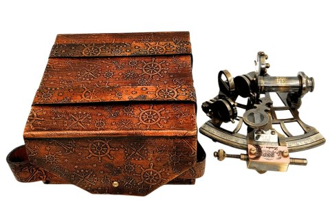 Piękny Sekstant Mosiężny Retro w Skórzanym Etui - AZ188