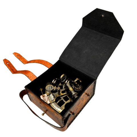 Piękny Sekstant Mosiężny Retro w Skórzanym Etui - AZ188