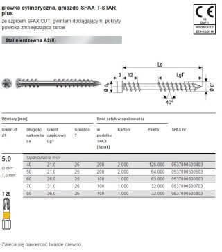 WKRĘT TARASOWY A2 (100) TX 5.0*70MM SPAX-D